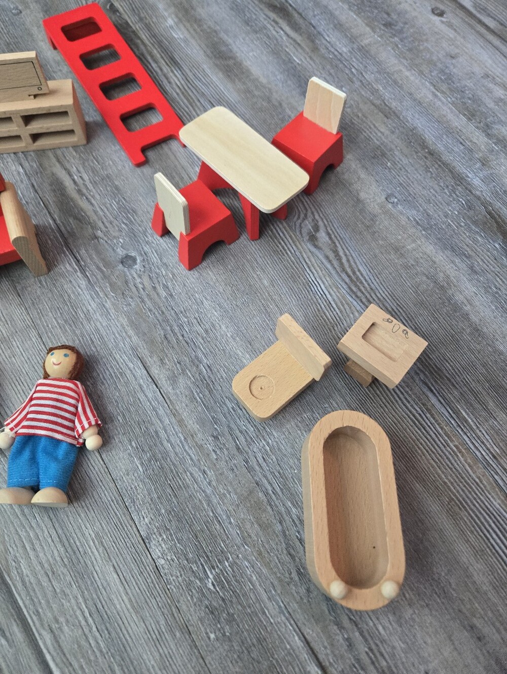 Wooden Dollhouse Furniture Set with Red Accents - Kids Toys - Picture 5 of 5